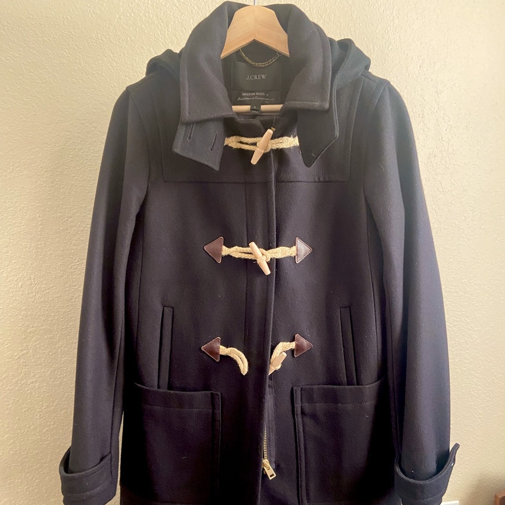 J Crew Women’s Melton Wool Toggle Hooded Coat Black Size 6